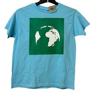New Upcycled Hand Printed Youth Small Save Planet Earth Short Sleeve Tee Shirt